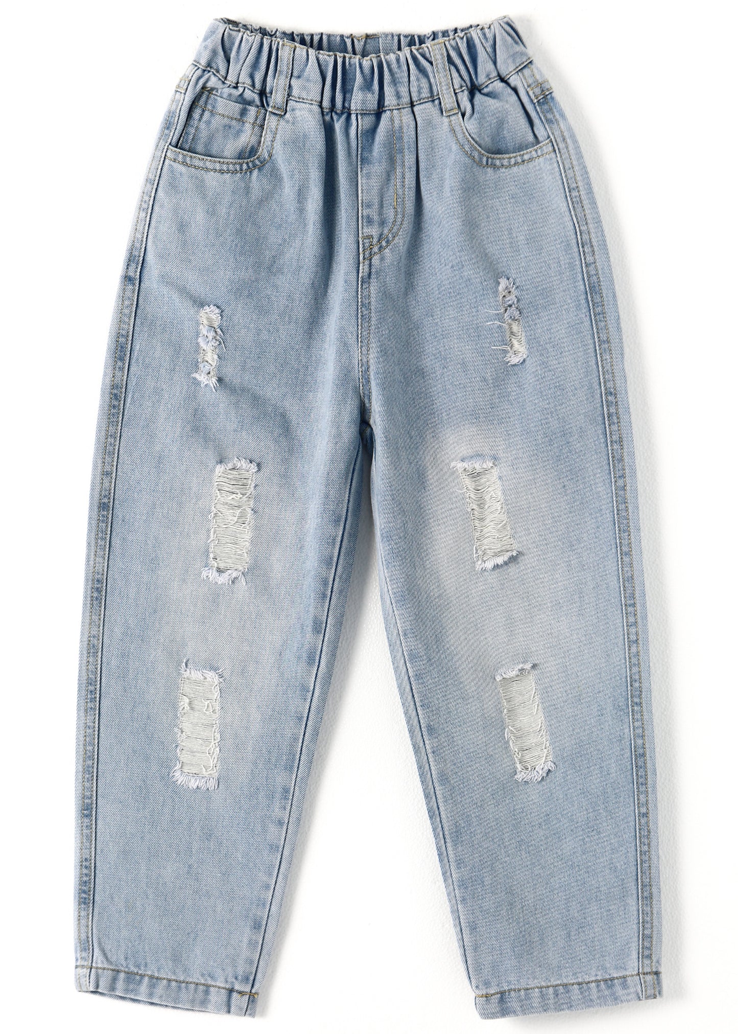 Girl Jeans,Elastic Elastic Waist Patchwok Raw Edge Denim Pants