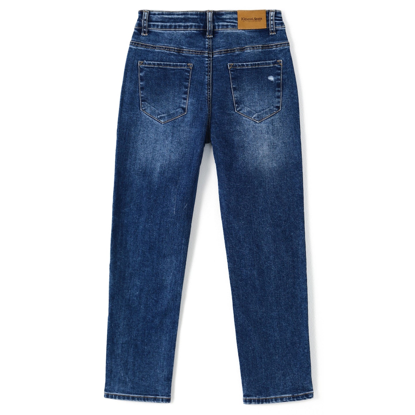 Boy Little Kid Ripped Elastic Band Inside Slim Fit Denim Jeans Pants