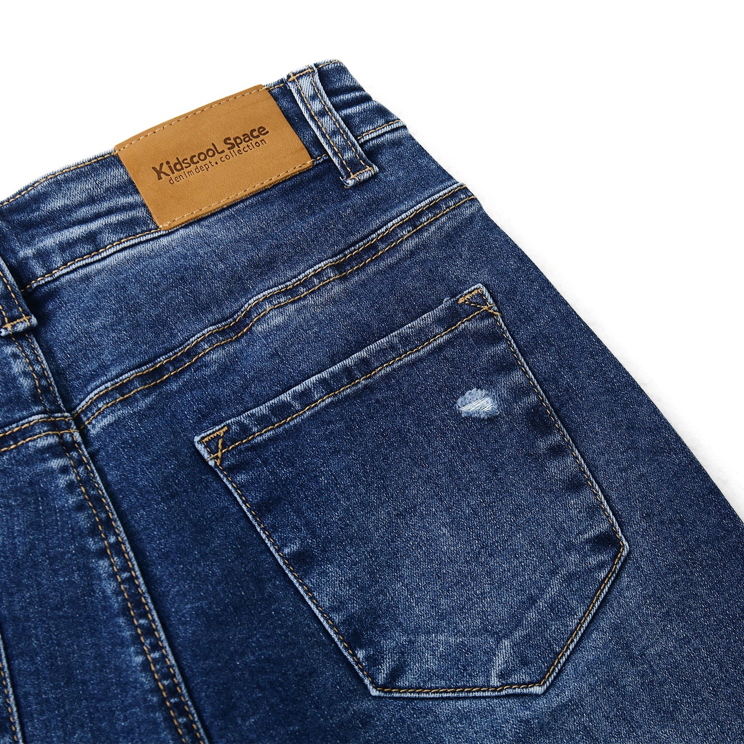 Boy Little Kid Ripped Elastic Band Inside Slim Fit Denim Jeans Pants