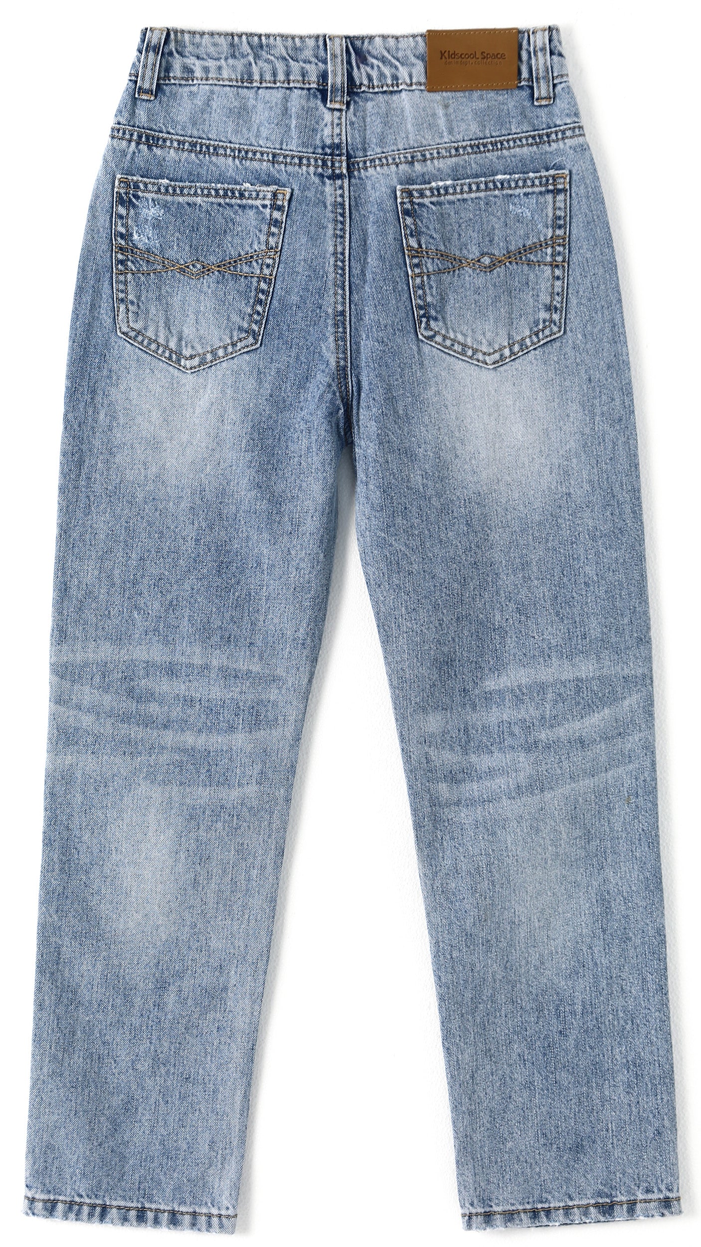 Girl Little Kid Ripped Elastic Band Inside Straight Fit Denim Jeans