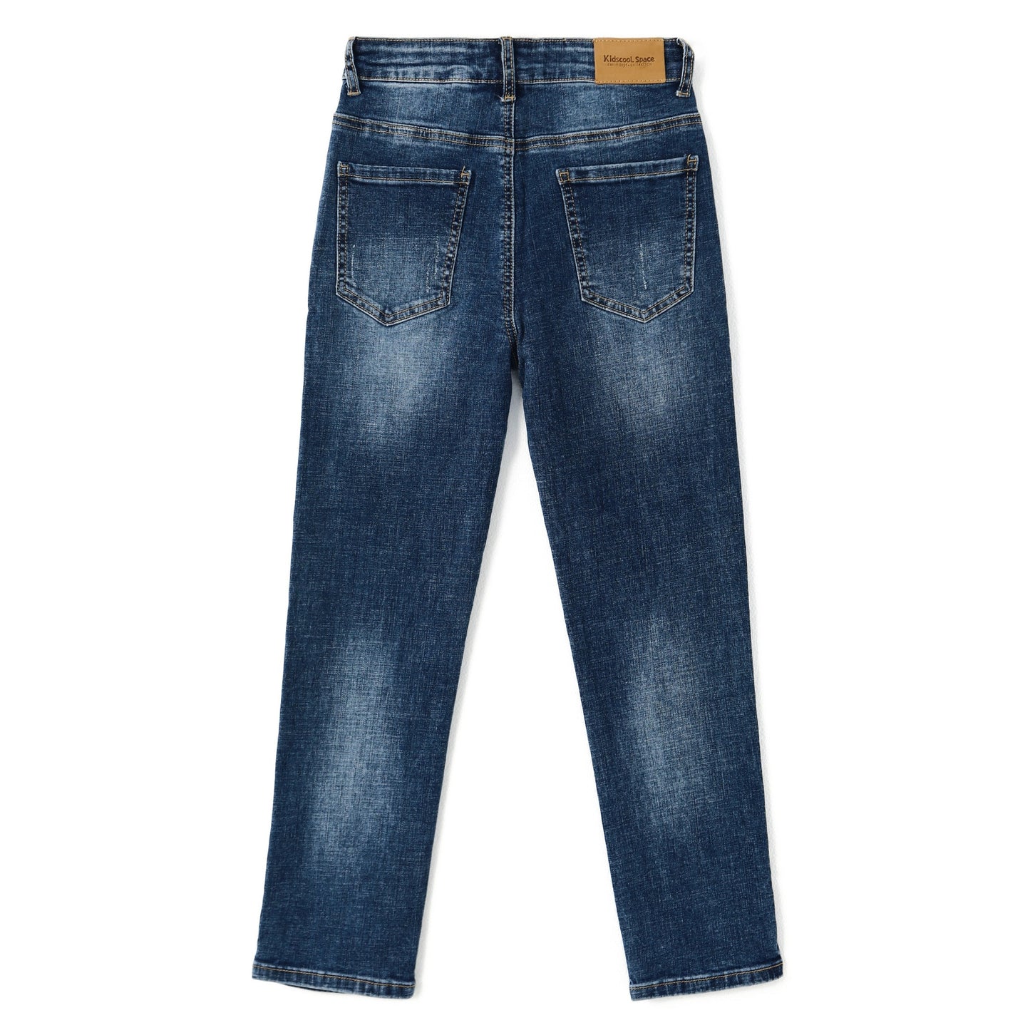 Ripped Elastic Band Inside Slim Fit Denim Jeans Pants
