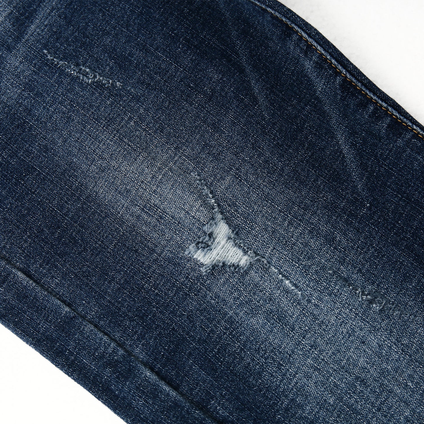 Ripped Elastic Band Inside Slim Fit Denim Jeans Pants