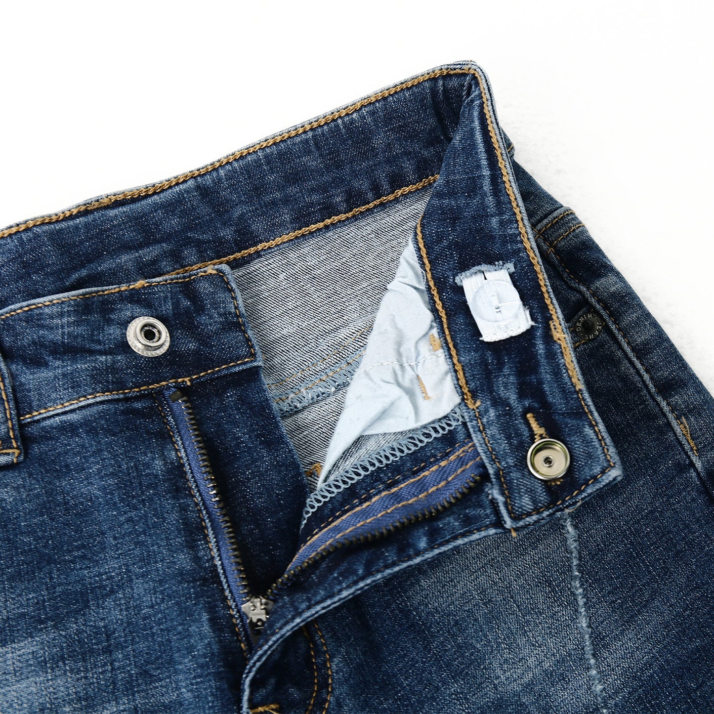 Ripped Elastic Band Inside Slim Fit Denim Jeans Pants