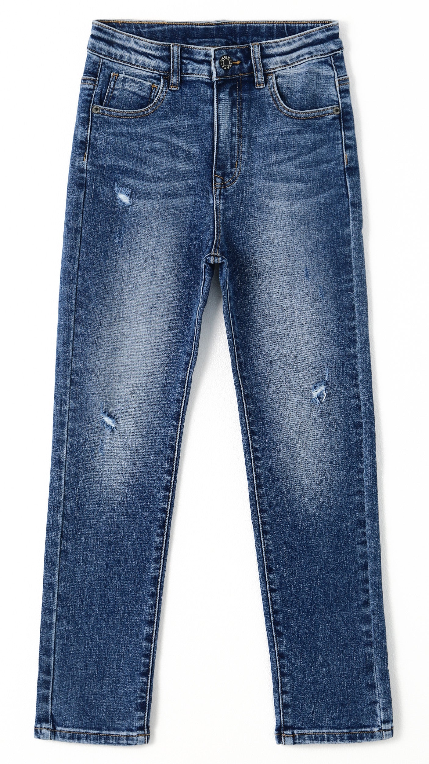 Girl Little Kid Ripped Elastic Band Inside Straight Slim Fit Denim Jeans Pants