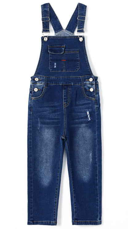 Little Boys Slim Fit Jeans Ripped Bib Pocket Fashion Denim Overalls