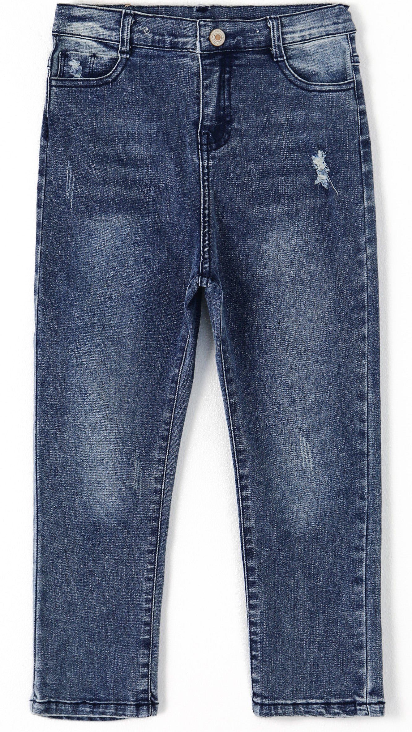 Baby Little Boy Slim Fit Jeans Little Kid Ripped Elastic Band Inside Denim Pants