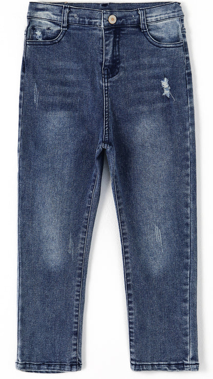 Baby Little Boy Slim Fit Jeans Little Kid Ripped Elastic Band Inside Denim Pants