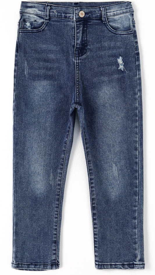 Baby Little Boy Slim Fit Jeans Little Kid Ripped Elastic Band Inside Denim Pants