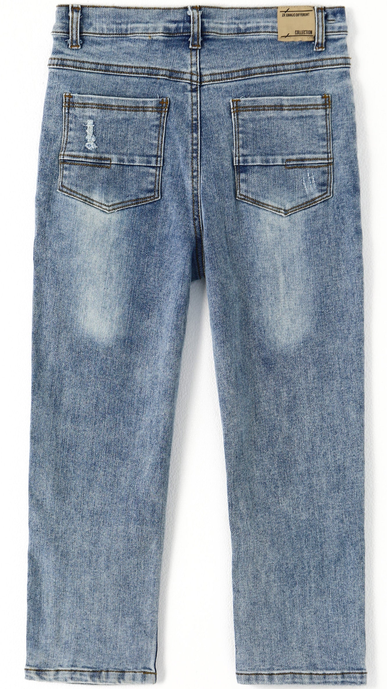 Baby Little Boy Slim Fit Jeans Little Kid Ripped Elastic Band Inside Denim Pants