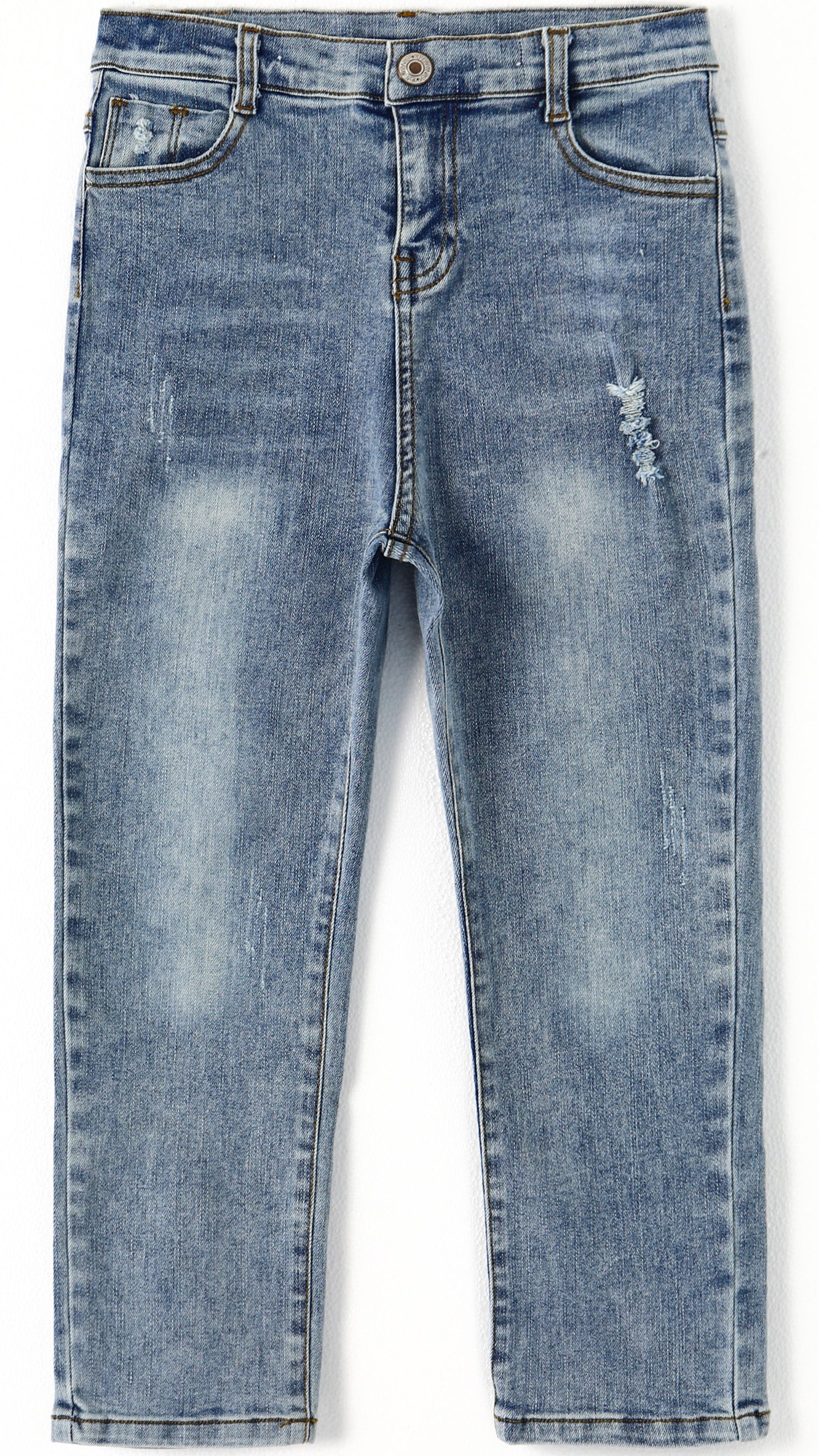 Baby Little Boy Slim Fit Jeans Little Kid Ripped Elastic Band Inside Denim Pants