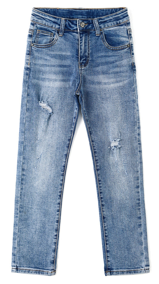 Boy Jeans Kids Elastic Band Inside Ripped Slim Fit Denim Pants