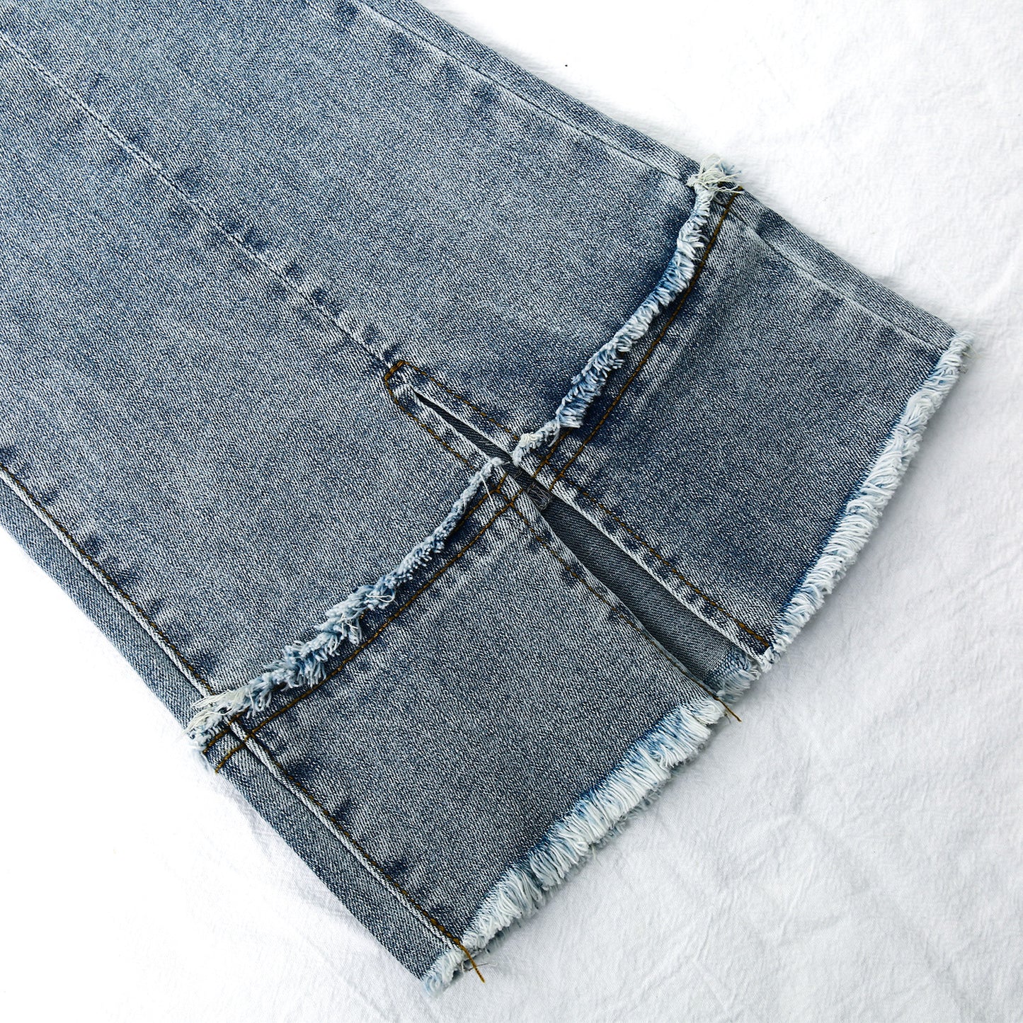 Girls Denim Overalls,2 Layers Raw Edge Hem Squared Pockets Jean Dungarees Pants
