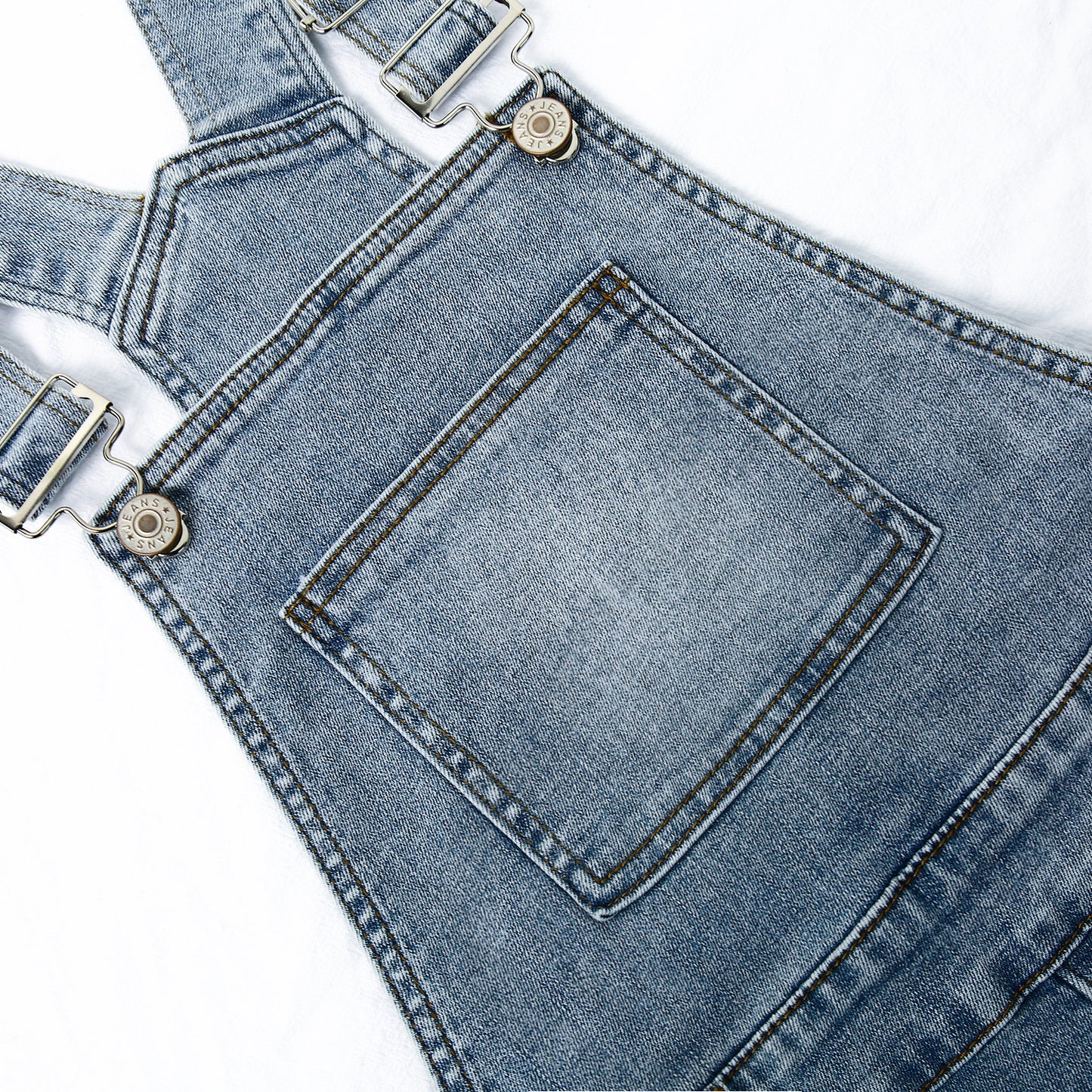 Girls Denim Overalls,2 Layers Raw Edge Hem Squared Pockets Jean Dungarees Pants