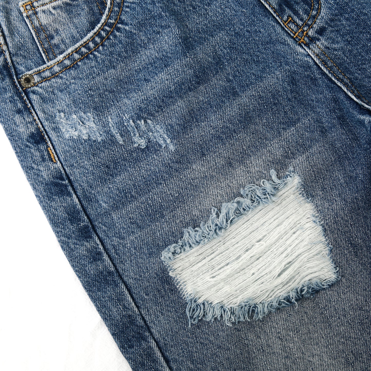 6-14T Girls Jeans,Elastic Band Inside Ripped Holes Denim Pants