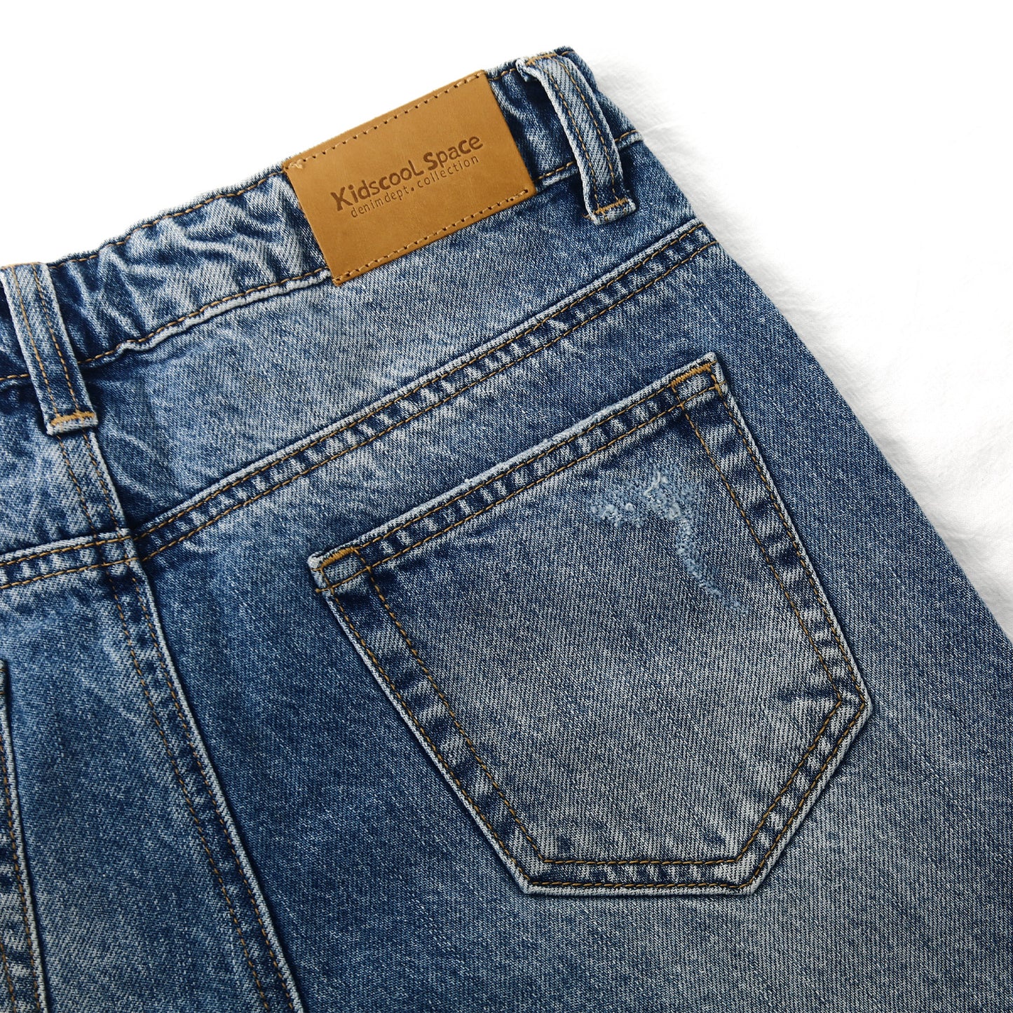 6-14T Girls Jeans,Elastic Band Inside Ripped Holes Denim Pants
