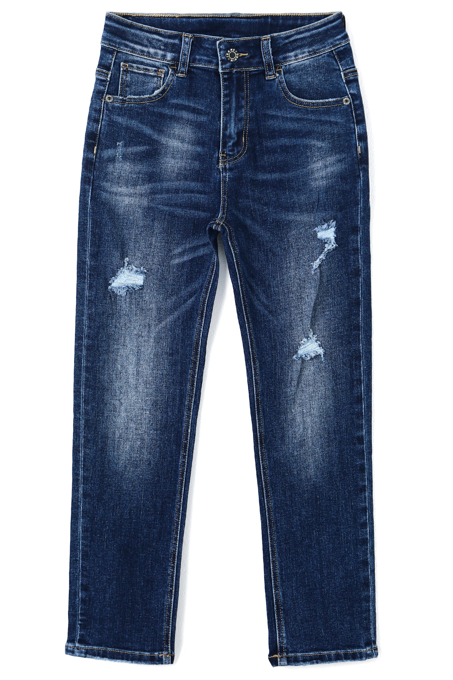 Boy Jeans Little Kid Elastic Band Inside Ripped Slim Fit Denim Pants