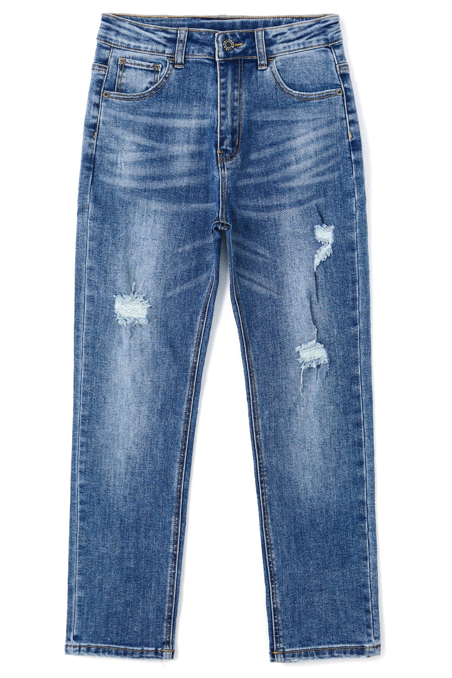 Boy Jeans Little Kid Elastic Band Inside Ripped Slim Fit Denim Pants