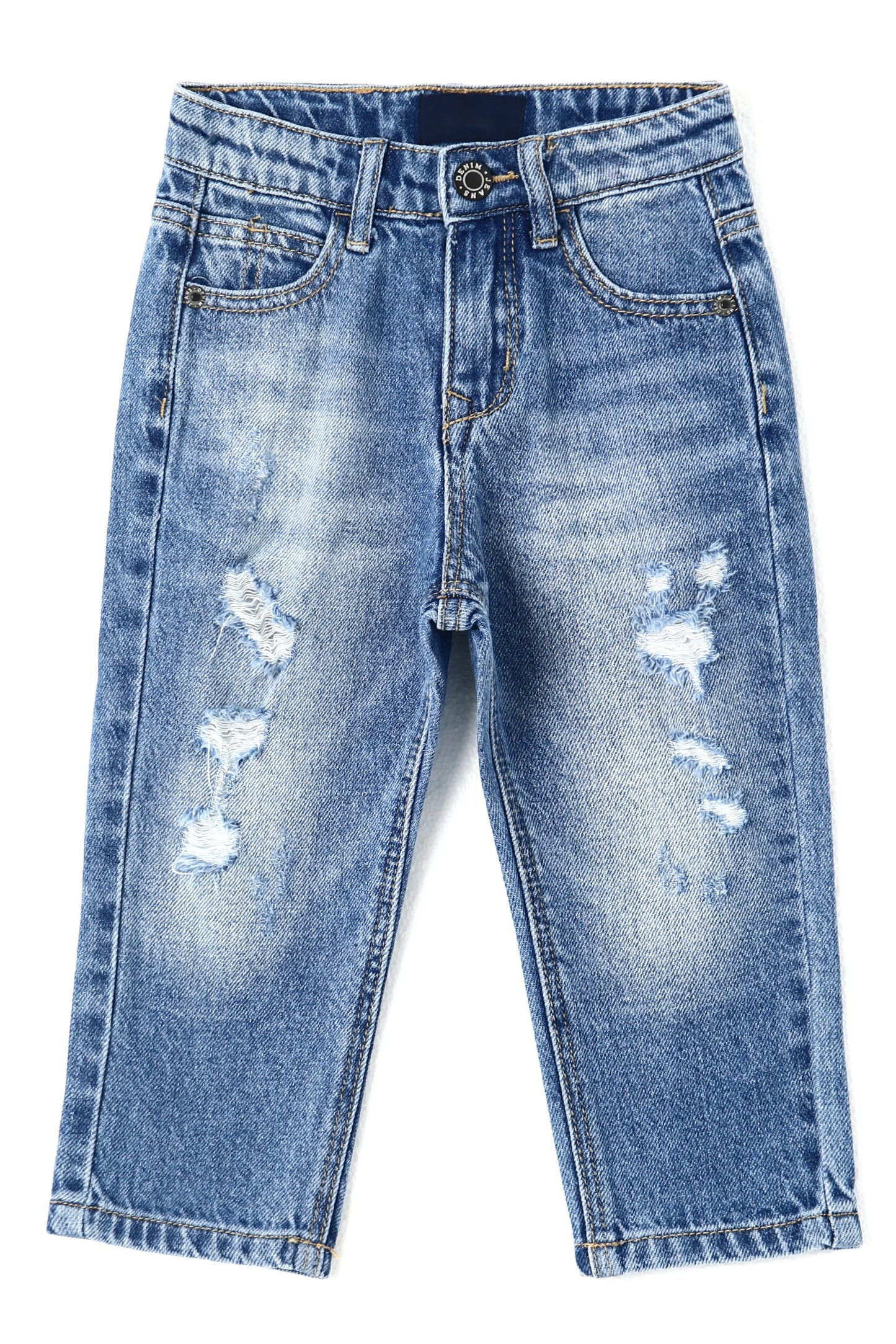 18M-6T Baby Little Boys Jeans, Elastic Band Inside Straight Fit Ripped Denim Pants