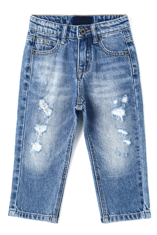 18M-6T Baby Little Boys Jeans, Elastic Band Inside Straight Fit Ripped Denim Pants