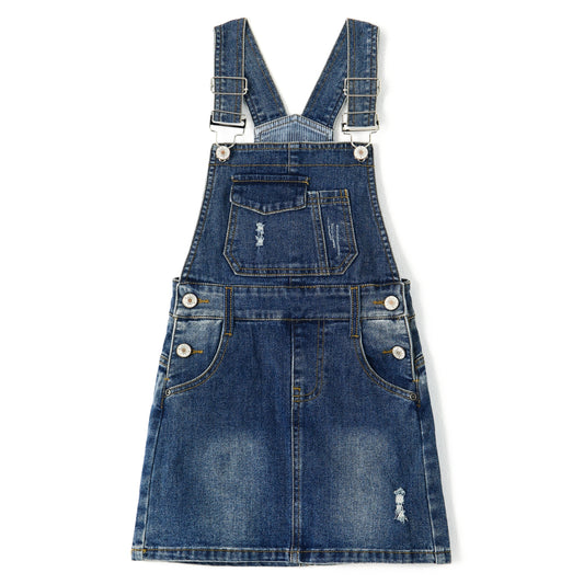 Girls Denim Skirts,Baby Little Big Girls Ripped Soft Stretchy Jeans Overall Dress