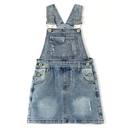 Girls Denim Skirts,Baby Little Big Girls Ripped Soft Stretchy Jeans Overall Dress
