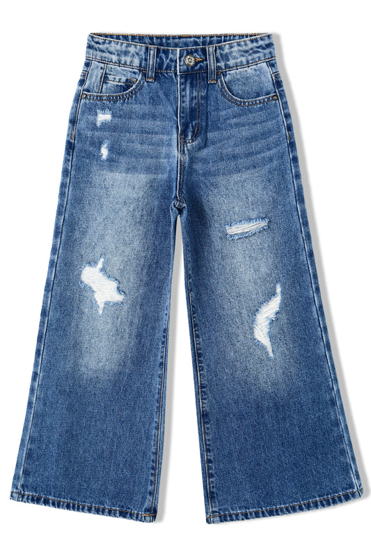 Flare Girl Ripped Wide Leg Summer Denim Pants Jeans