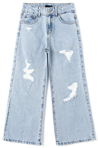 Girls Flare Ripped Wide Leg Soft Denim Jeans