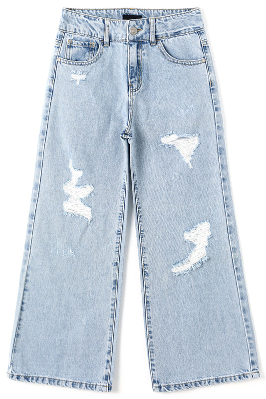 Girls Flare Ripped Wide Leg Soft Denim Jeans