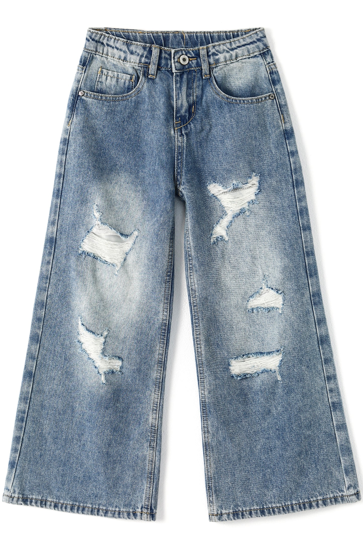 Girls Flare Little Big Distressed Holes Wide Leg Summer Jeans Pants