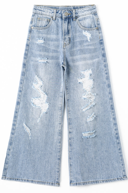 Girls Flare Ripped Wide Leg Soft Jeans
