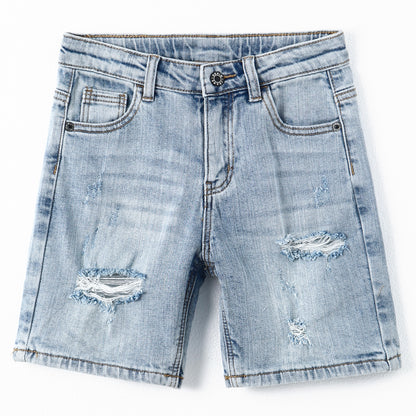 Boys Summer Ripped Soft Elastic Band Half Jean Shorts