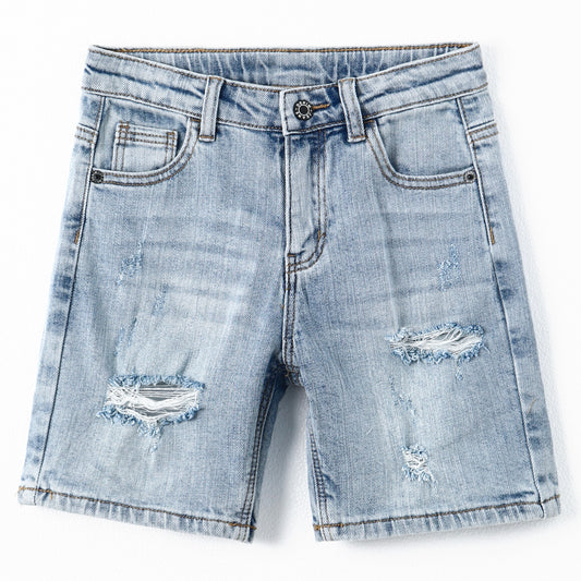 Boys Summer Ripped Soft Elastic Band Half Jean Shorts