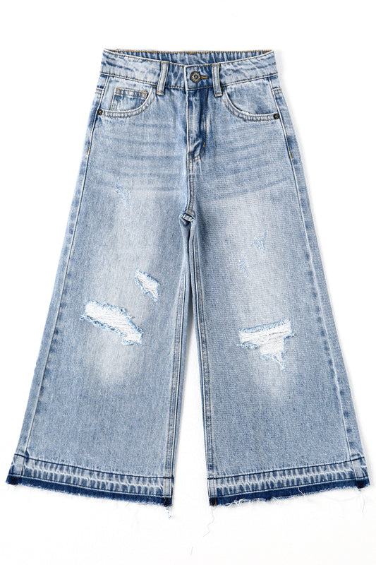 Girls Flare Little Big Girl Ripped Wide Leg Summer Jeans Pants