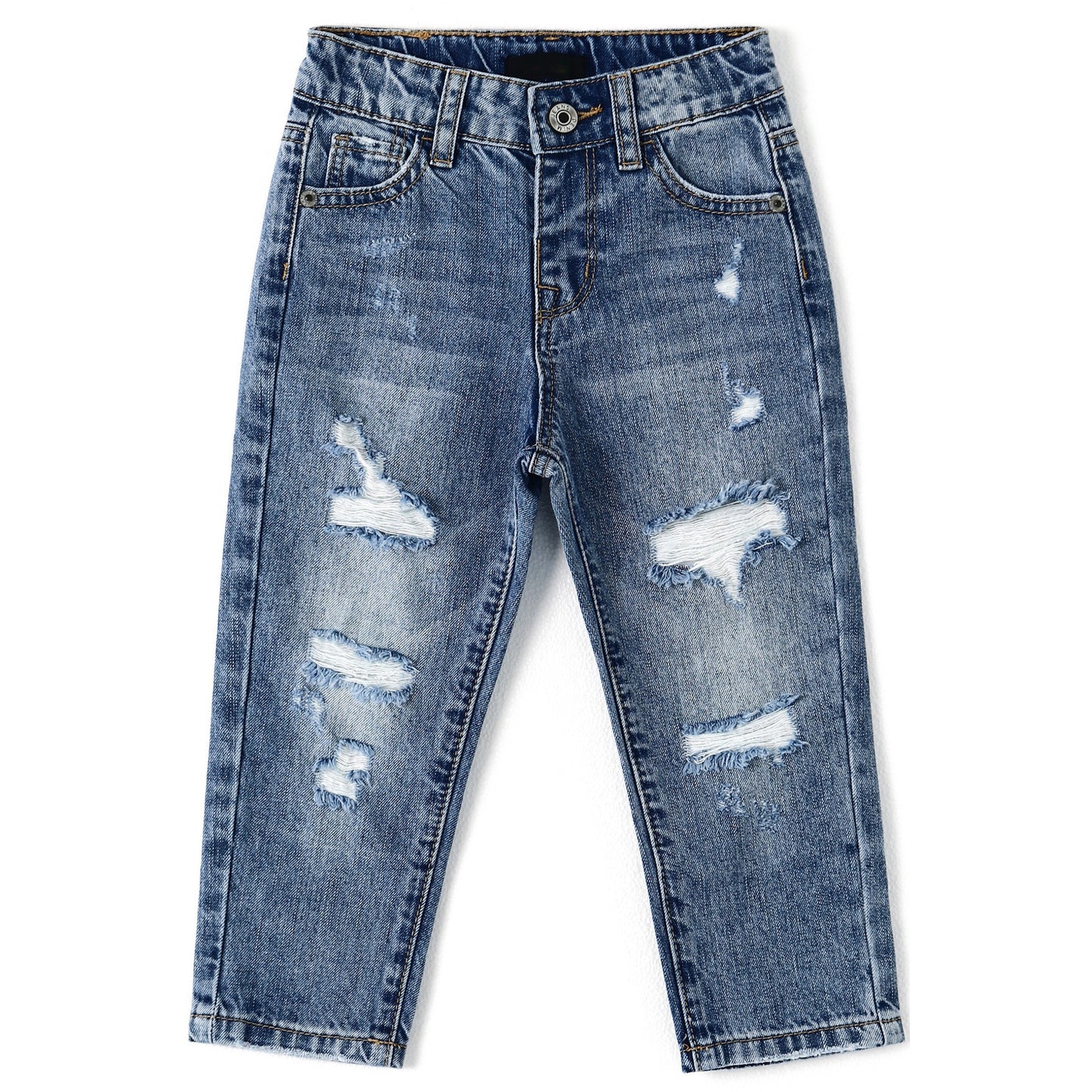 Baby Boys Jeans, Little Boy Elastic Band Inside Ripped Washed Soft Cotton Denim Pants