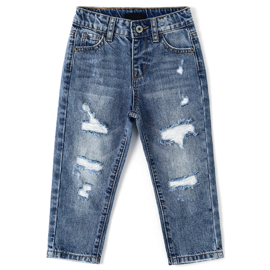 Baby Boys Jeans, Little Boy Elastic Band Inside Ripped Washed Soft Cotton Denim Pants