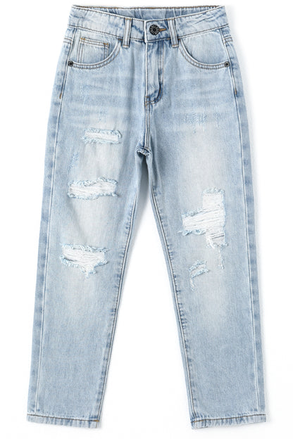 Baby Boys Elastic Band Ripped Washed Soft Cotton Jeans