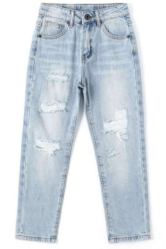 Baby Boys Elastic Band Ripped Washed Soft Cotton Jeans