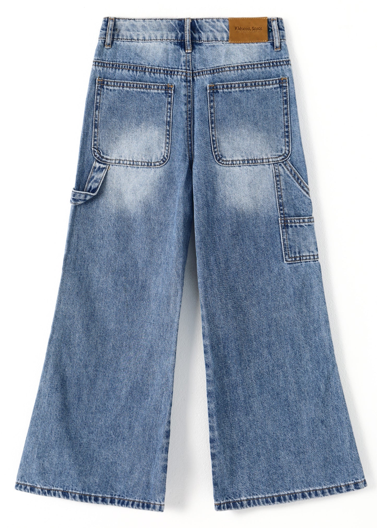 Girls' Wide-Leg Jeans, Elastic Band Inside Big Patchwork Flared Denim Pants