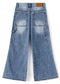 Girls' Wide-Leg Jeans, Elastic Band Inside Big Patchwork Flared Denim Pants