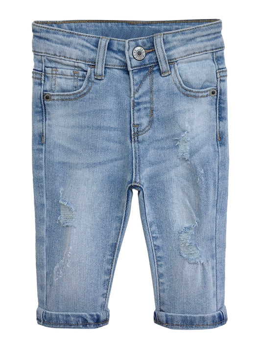 Infant Jeans,Baby Toddler Elastic Band Inside with D-ring Distressed Soft Stretch Denim Pants