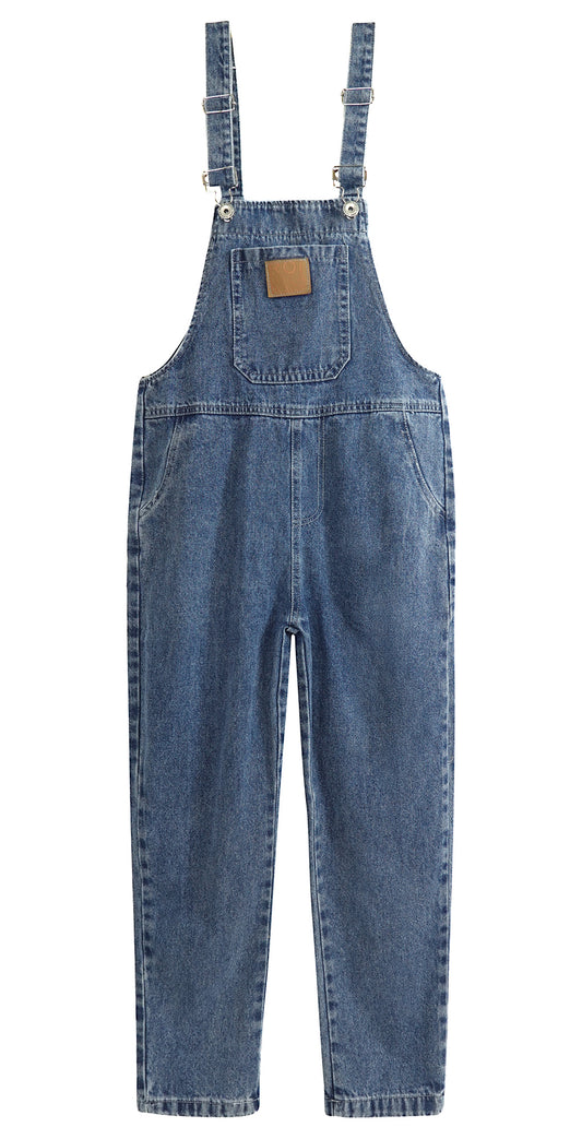Girls Denim Bib Overalls,Adjustable Straps Fake Slant Side Pockets Jean Dungarees Pants