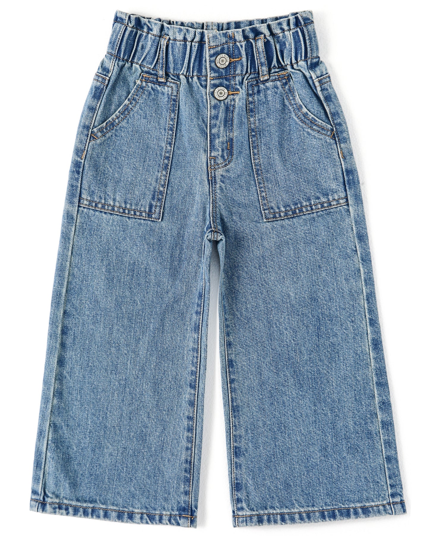 Baby Girls Jeans,Toddler Elastic Waist with D-ring Slant Pockets Wide-leg Denim Pants