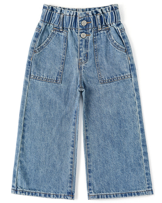 Baby Girls Jeans,Toddler Elastic Waist with D-ring Slant Pockets Wide-leg Denim Pants