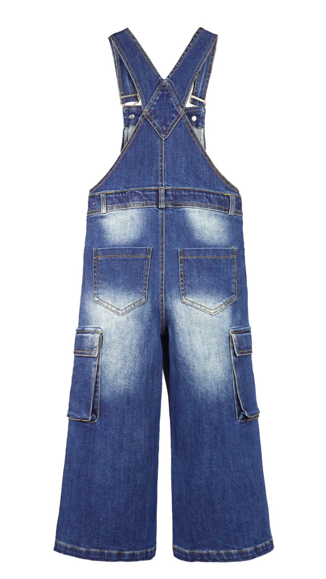 Girls Denim Overalls,Wide Leg Accordion Deep Heel Pockets Cargo Jeans Dungarees