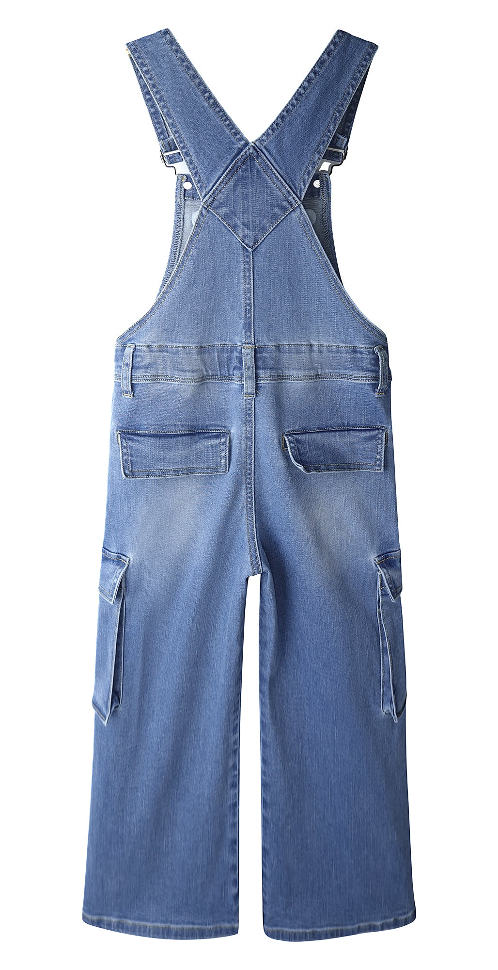 Girls Denim Overalls,Wide Leg Accordion Deep Heel Pockets Cargo Jeans Dungarees
