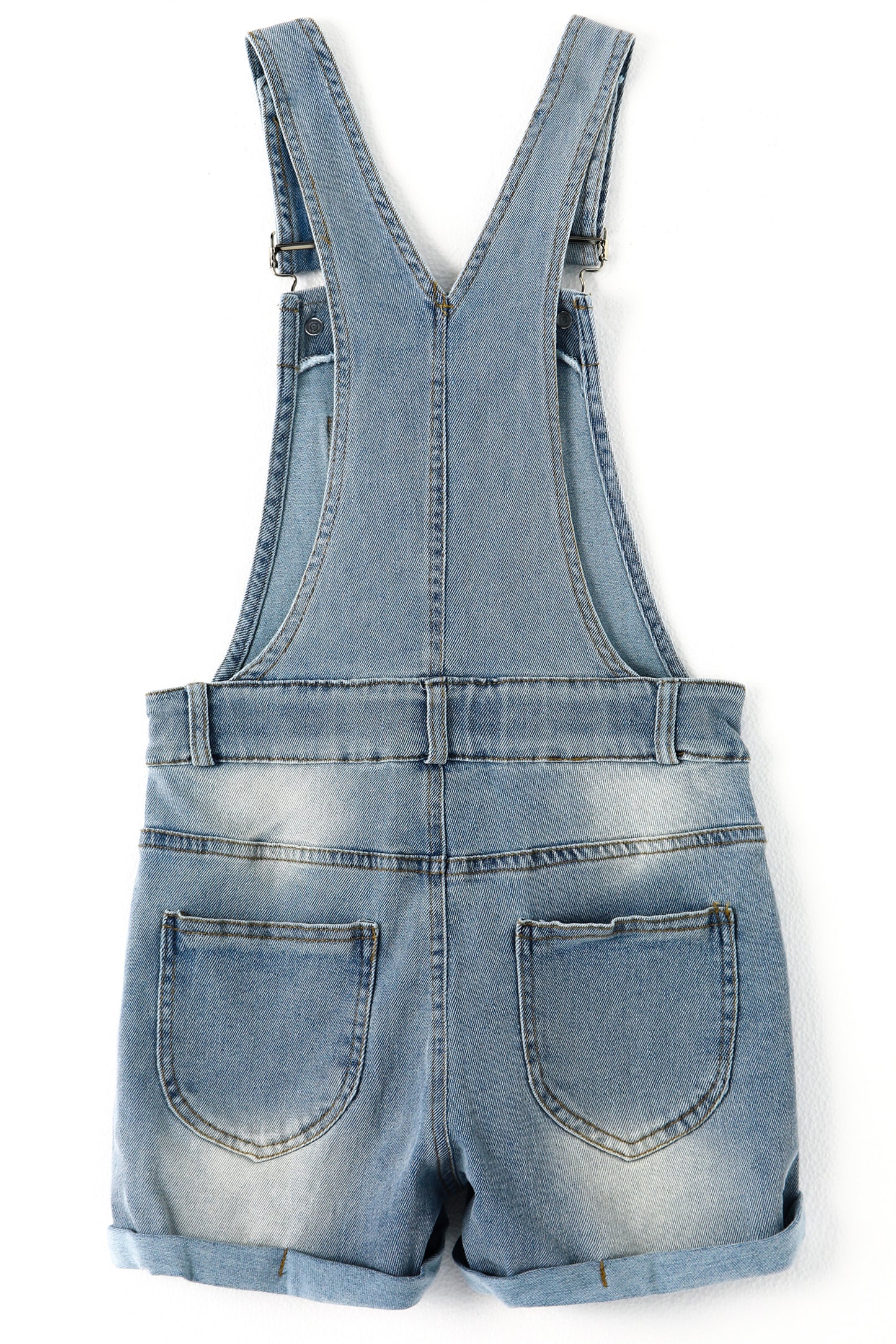 Little Girls Denim Shortalls, Stone Washed Soft Jeans Summer Shortalls