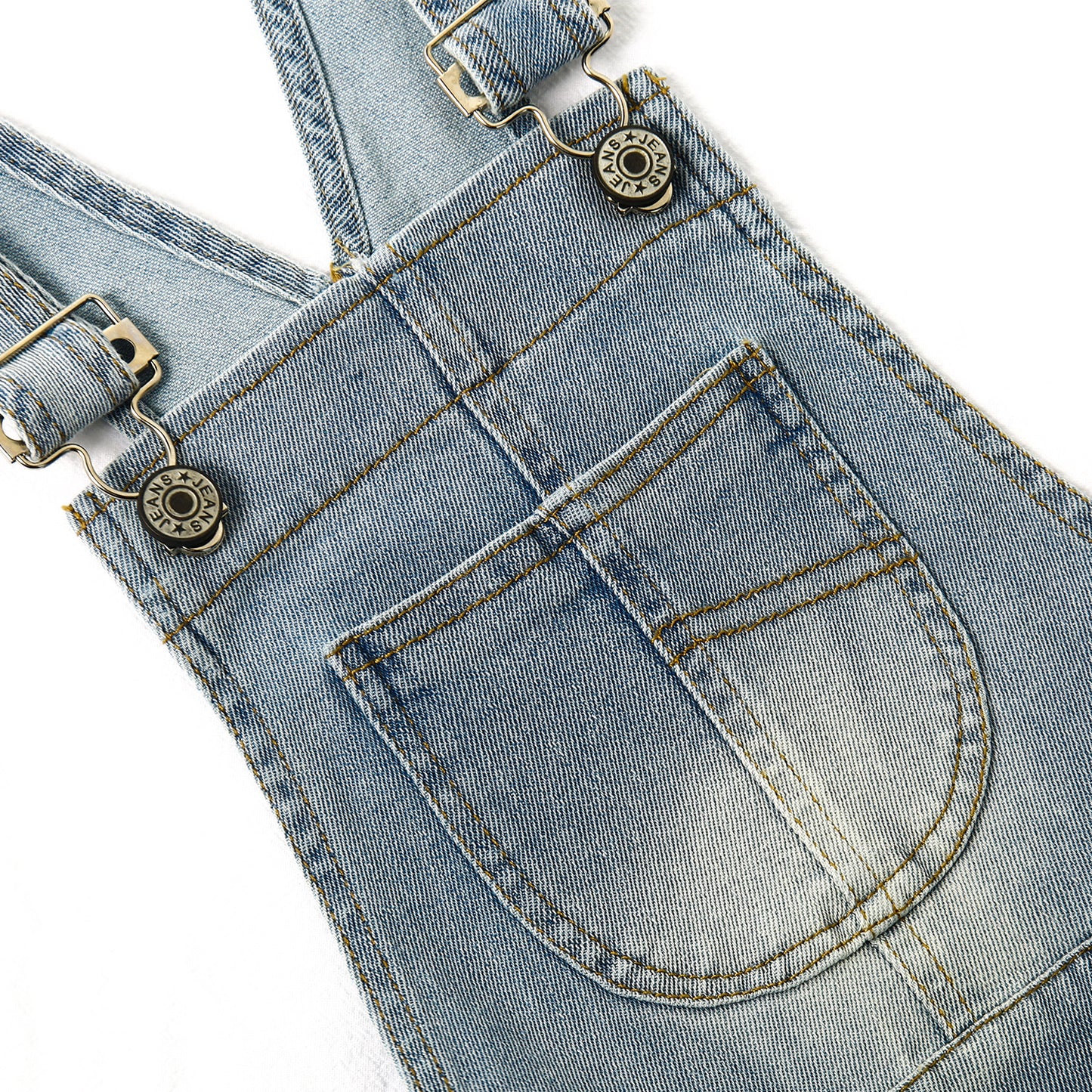 Little Girls Denim Shortalls, Stone Washed Soft Jeans Summer Shortalls