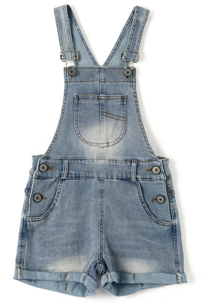 Little Girls Denim Shortalls, Stone Washed Soft Jeans Summer Shortalls