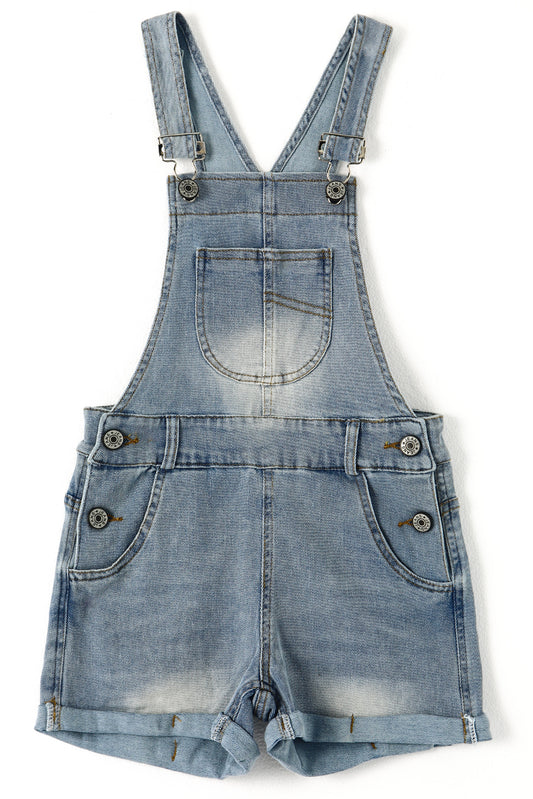 Little Girls Denim Shortalls, Stone Washed Soft Jeans Summer Shortalls