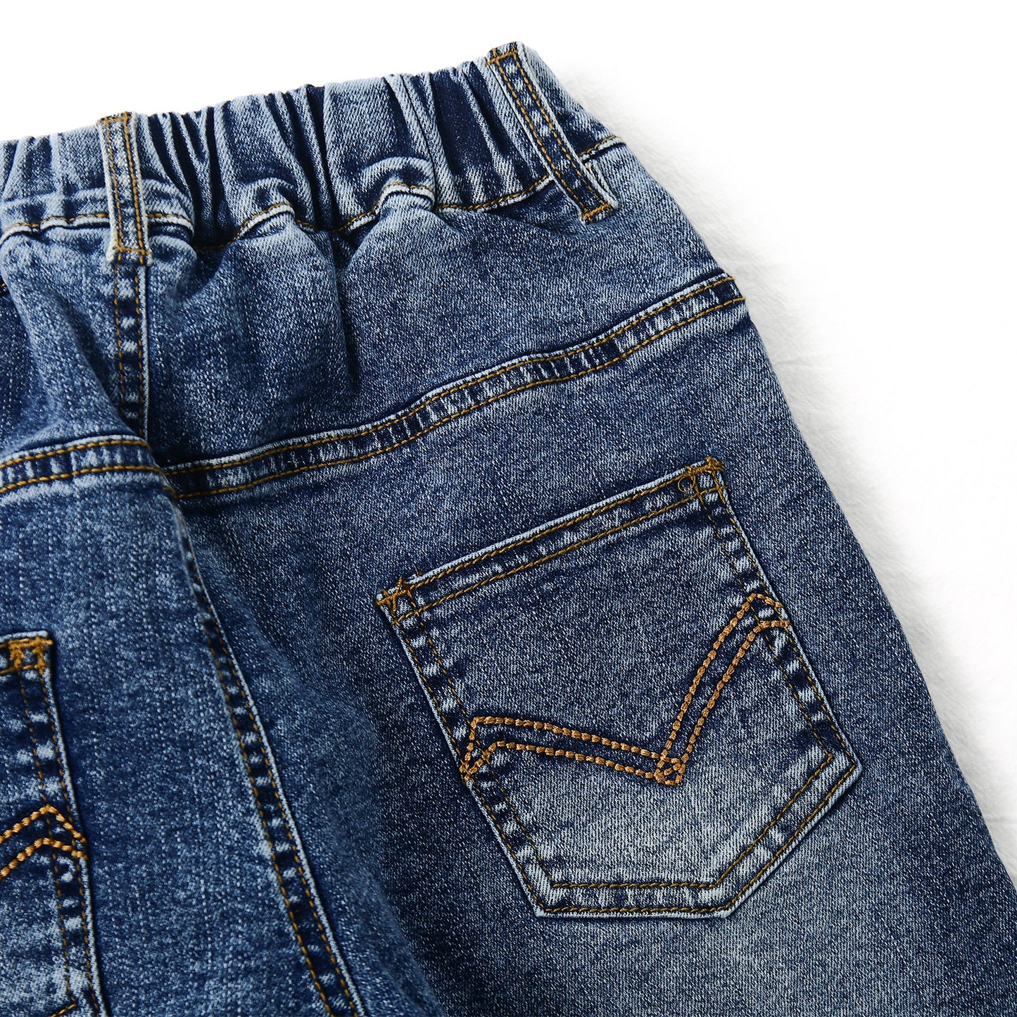 Child Simple Design Denim Pants,12M-14T Wide Age Ranges Ribbed Elastic Waist Jeans